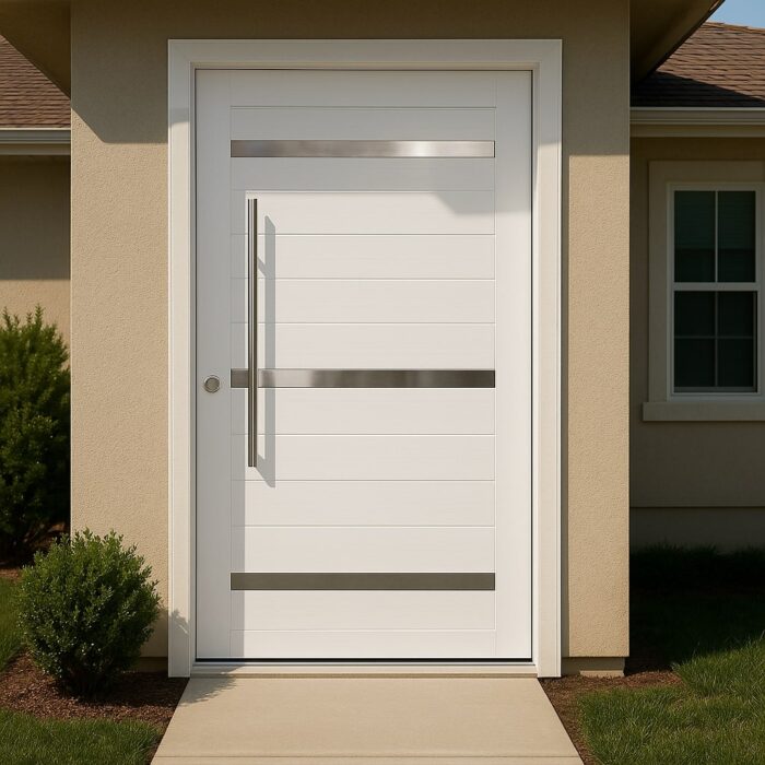 Porta Pivotante MGM Alumínio Branco Lambri Friso 220x110 Esquerda