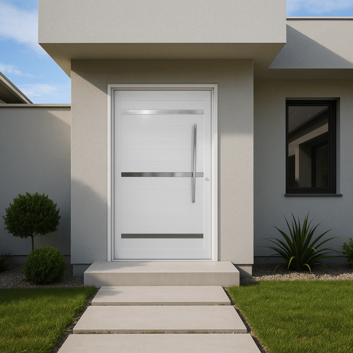 Porta Pivotante MGM Alumínio Branco Lambri Friso 220x110 Direita